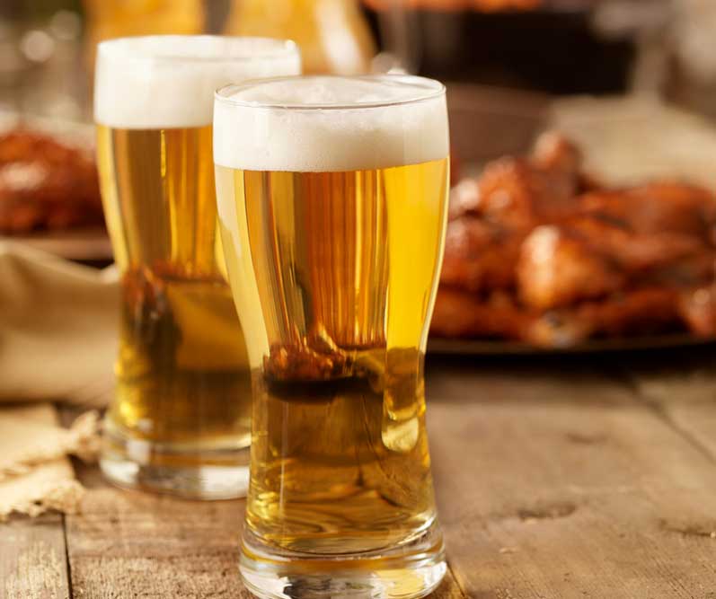 Pints Of Beer With BBQ Chicken